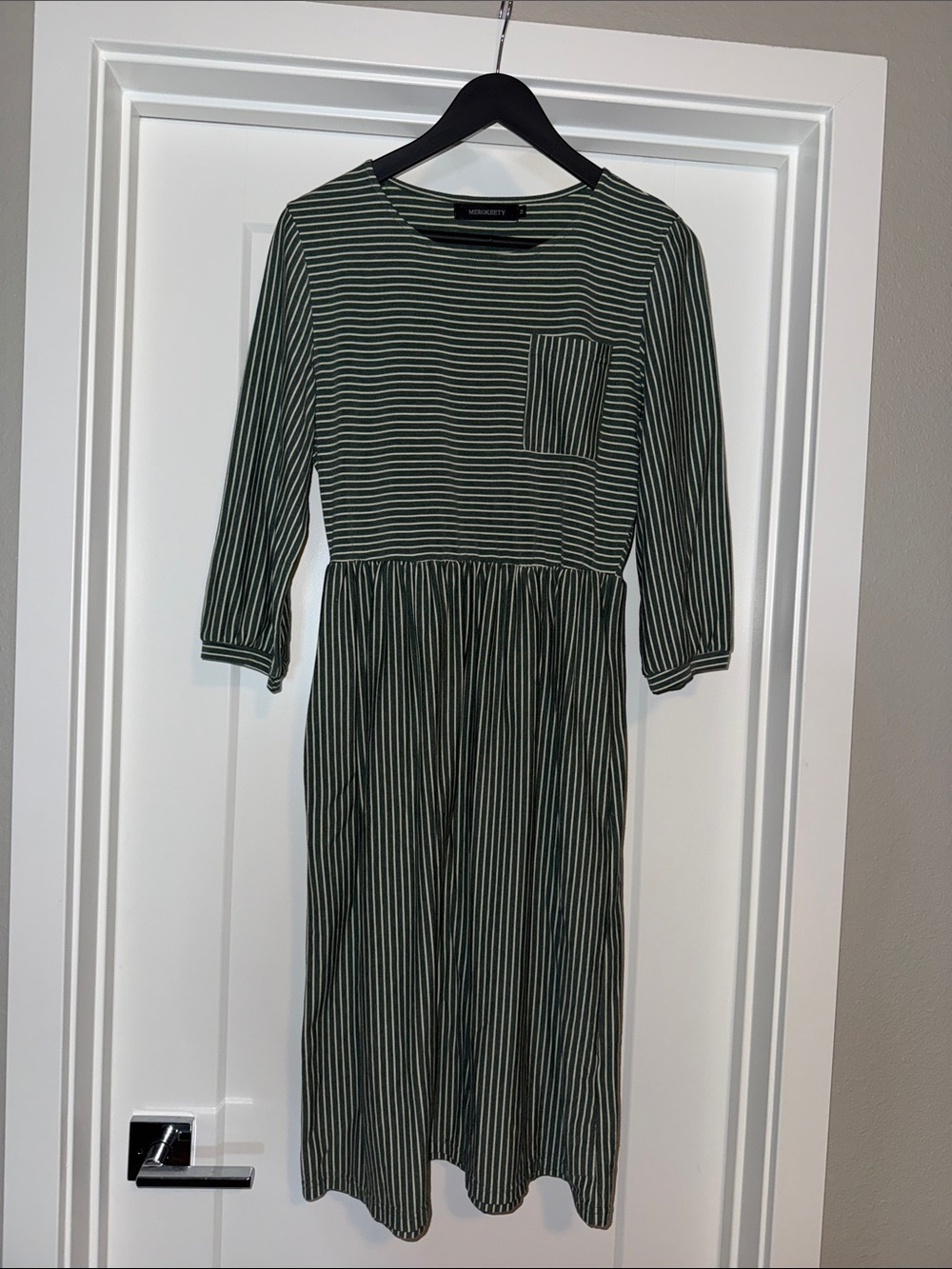 Wanderlux Forest Green & White Striped Midi Dress